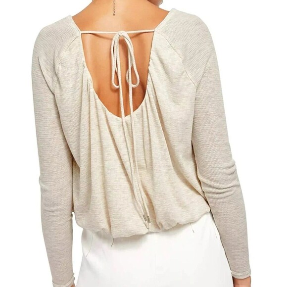 We The Free Bondi Top Womens XL Thermal Cropped Oatmeal Waffle Knit Crop Boho - Picture 6 of 8